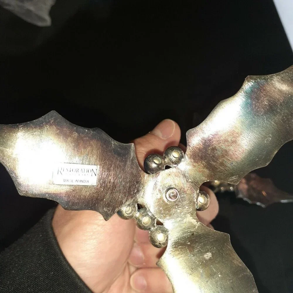 Pair of Holly Shaped Silverplate Brass Restoration Hardware Candlesticks
